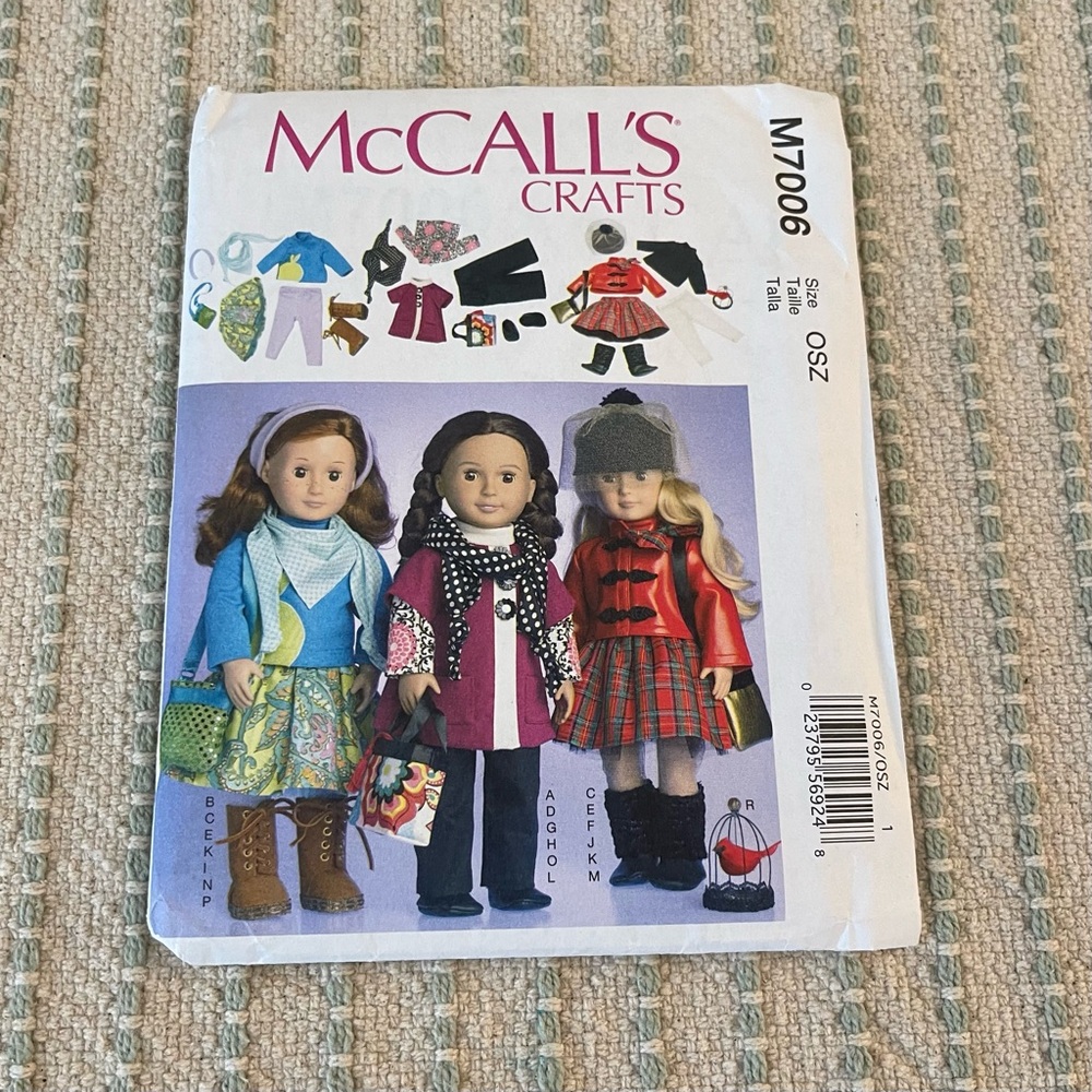 NEW - McCall’s Craft - Doll Clothes Sewing Pattern M7006